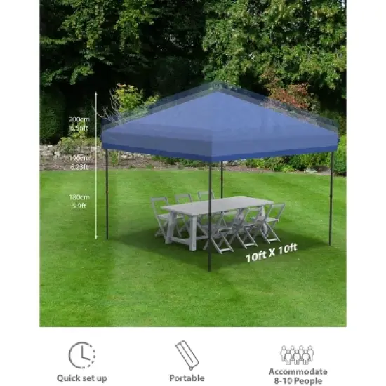 10x10 FT Pop Up Canopy Tent with 3 Sidewalls, Portable Commercial Instant Shelter, 210D Oxford Waterproof UV Protection, Blue image {2}