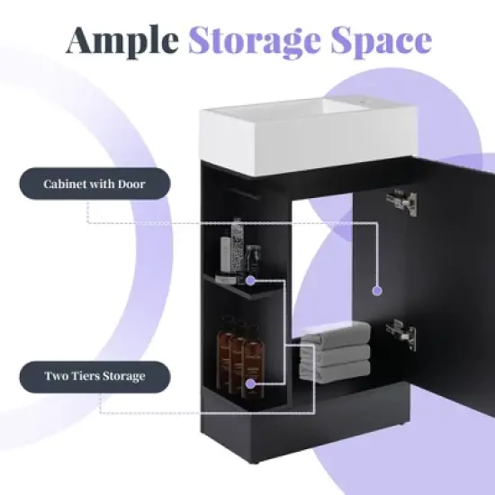 Whisen Modern Bathroom Vanity with Sink, Bathroom Vanity Cabinet with Two-tier Shelf image {4}