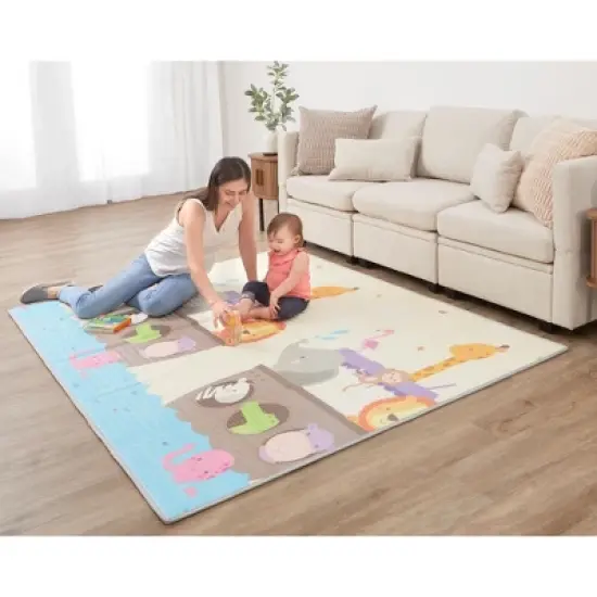 Dream On Me Play Time Reversible & Water-resistant  Baby Play Mat, Happy animals & Footprint image {11}