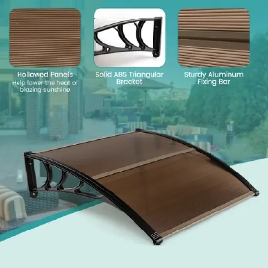 Costway 40'' x 40'' Patio Awning Canopy Outdoor Window Door Overhang Rain Snow Protection Coffee/Grey image {8}