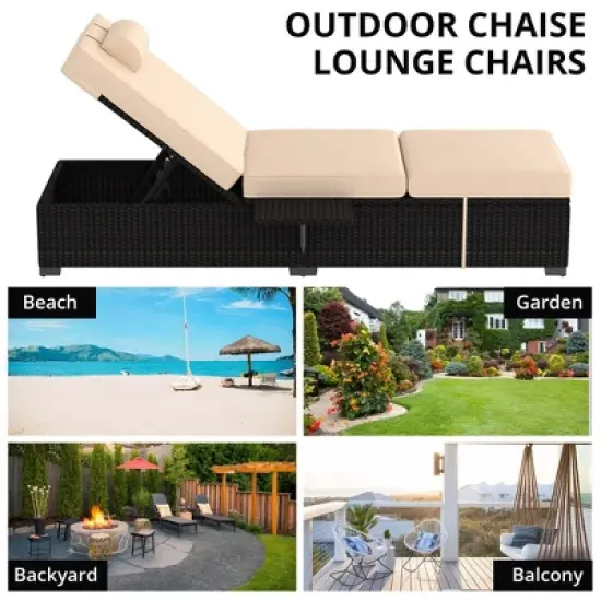 Outdoor PE Wicker Chaise Lounge Chairs Set of 2 Patio Brown Rattan Reclining Chair Adjustable Backrest Pool Sunbathing Recliners with Cushion Cover image {4}