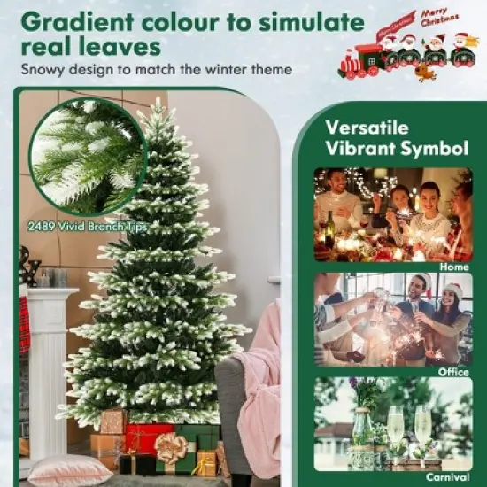 Costway 7 FT Pre-Lit Christmas Tree 3 Modes Hinged with Quick Power Connector & 500 Lights image {8}