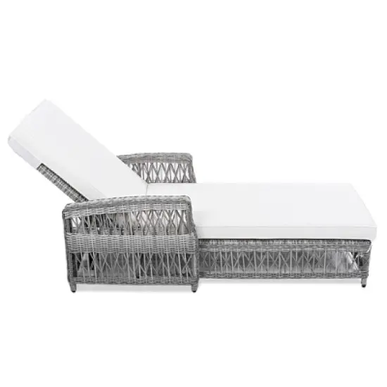 2 Pieces Outdoor Lounge Chair 4-Position Chaise Lounge Wicker Long Reclining Chair Lawn Sunbathing Chairs with Cushion, Beige/Grey-ModernLuxe image {5}