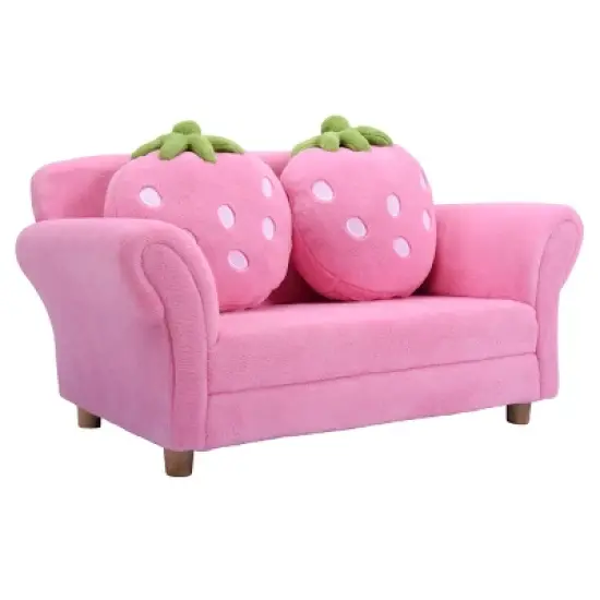 Tangkula Kids Sofa Cute Sofa Strawbwrry Sponge Filler Upholstered Lounge w/ Armrest image {10}