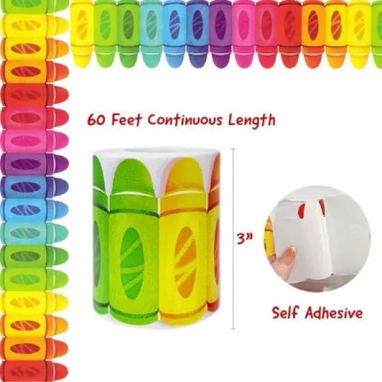 Wrapables 60 Feet Bulletin Board Border Trim Stickers, Crayons image {1}