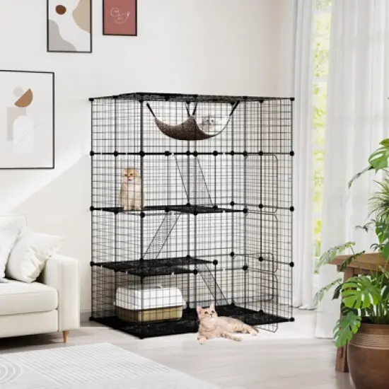 Costway 4 Tier Cube Cat Cage with Comfy Hammock, 3 Ladders, 4 Doors & 1 Sky Window image {3}