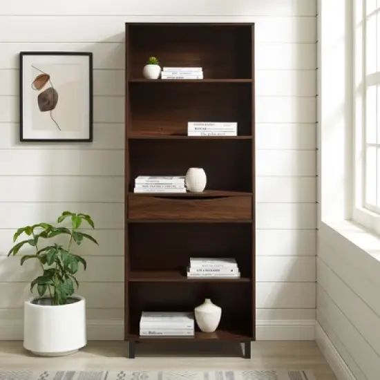 72.5" Mid-Century Modern 1 Drawer Angled Bookshelf - Saracina Home image {4}