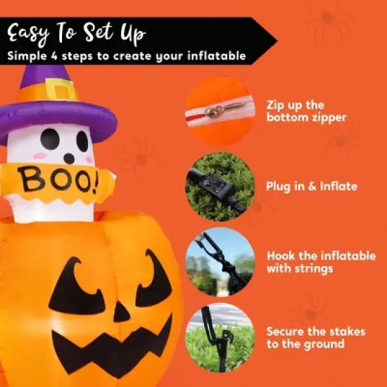 Joyfy 5FT Halloween Inflatables Outdoor Decorations, Animated Inflatable Ghost on Pumpkin with LEDs for Halloween Outdoor Yard Lawn Garden Decoration image {6}