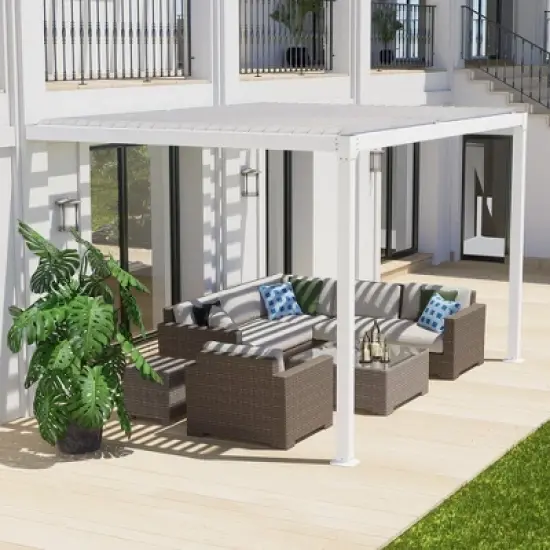 Aoodor Outdoor Louvered Pergola Adjustable Louvered Sloping Roof Wall-Mounted Pergola image {9}