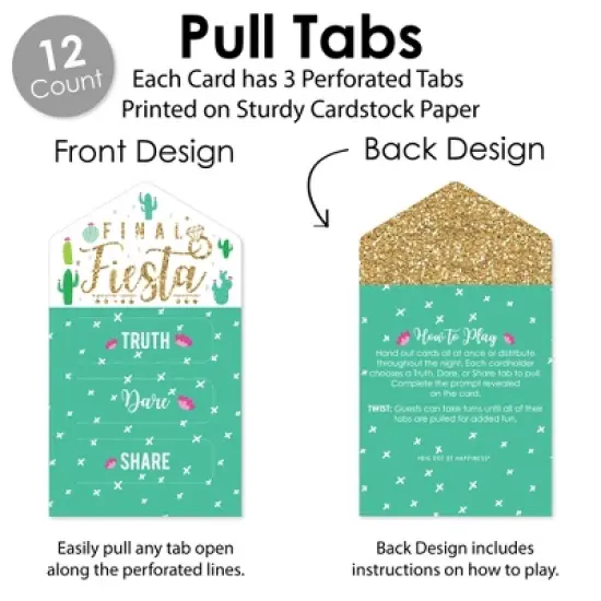 Big Dot of Happiness Final Fiesta - Last Fiesta Bachelorette Party Game Pickle Cards - Truth, Dare, Share Pull Tabs - Set of 12 image {2}