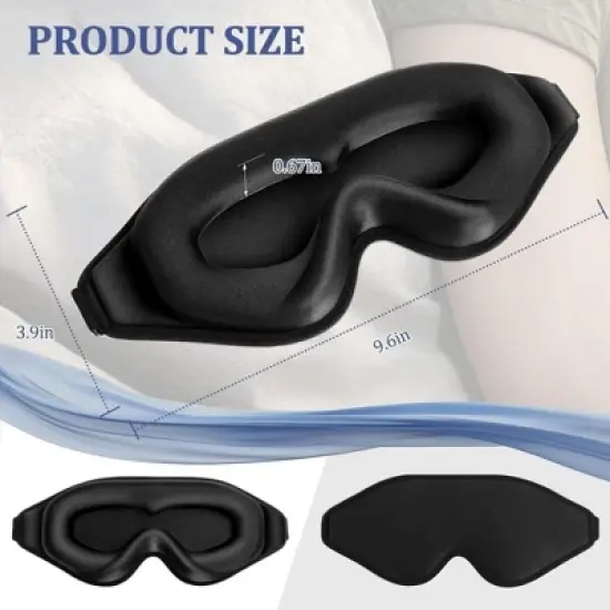 3D Deep Contoured Zero Pressure Sleep Eye Mask for Men and Women, Blackout Blindfold with Adjustable Strap for Travel, Home, Nap , Black image {2}