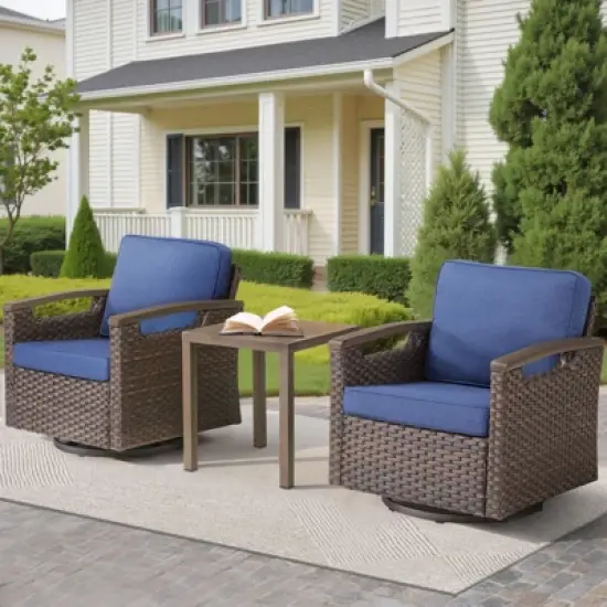 Patio Furniture Set, Outdoor Wicker Sofa Couch with Metal Armrest, Swivel Rocking Chairs, Ottomans, All-Weather Conversation Set for Garden image {11}