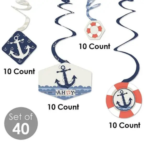 Big Dot of Happiness Ahoy - Nautical - Baby Shower or Birthday Party Hanging Decor - Party Decoration Swirls - Set of 40 image {3}