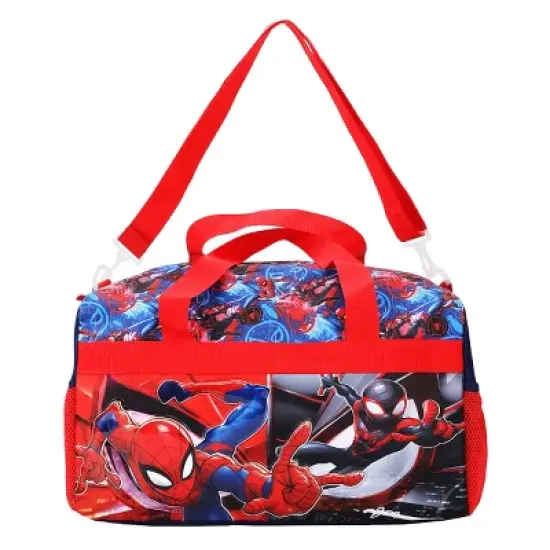 Spider-Man 4-Piece Duffel, Drawstring Backpack, Water Bottle and Utility Case Blue Youth Duffle Bag Set image {1}