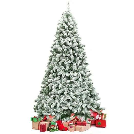 Costway 7.5FT Snow Flocked Artificial Christmas Tree Hinged w/1346 Tip and Foldable Base image {9}