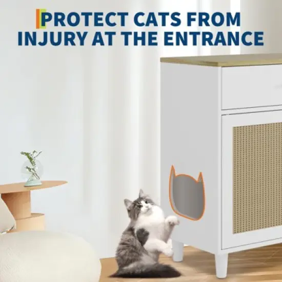 Cat Litter Box Cabinet Corner Hidden Litter Box Enclosure with Scratching Board Doors image {6}