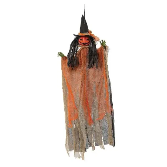 Morris Costumes 27 1/2" Hanging Orange Pumpkinhead Scarecrow with Hat Halloween Decoration image {1}