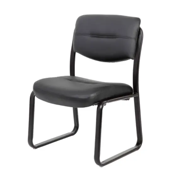 Armless Leather Sled Base Guest Chair Black - Boss Office Products image {6}