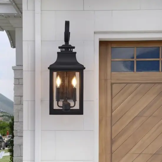 soscooter 23"-2-Pack Outdoor Wall Lantern Light &uml;C Vintage Black Metal Sconce with Clear Seeded Glass for Porch, Patio, and Garden (Bulb Not Included) image {8}