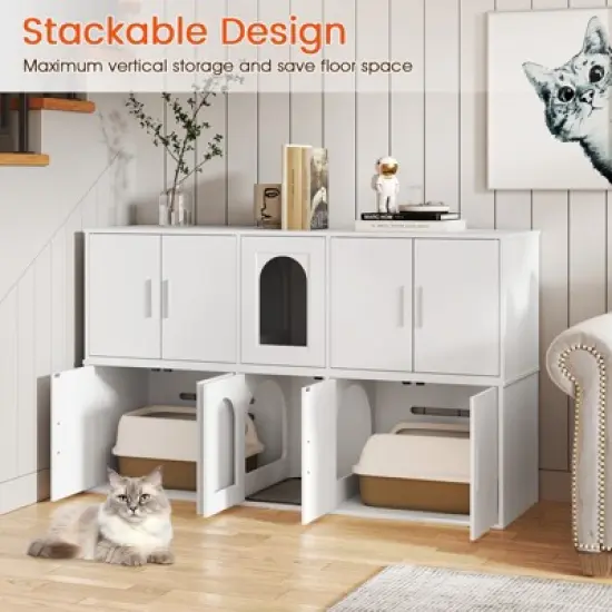 Tangkula 58" Hidden Cat Washroom Furniture w/ Double Rooms Sisal Scratching Mat image {3}