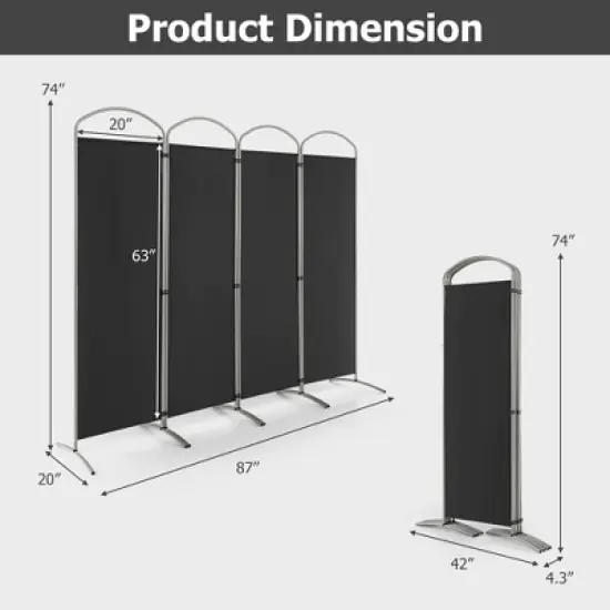 Costway 4 Panels Folding Room Divider 6 Ft Tall Fabric Privacy Screen Black/Brown/Grey/White image {2}