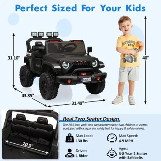 24V Powered Wheels 2-Seater Kids Ride-On Car with Remote Control, Ride On Off-road Car Toy with Adjustable Speeds, Musics, Easy Assembly image {1}