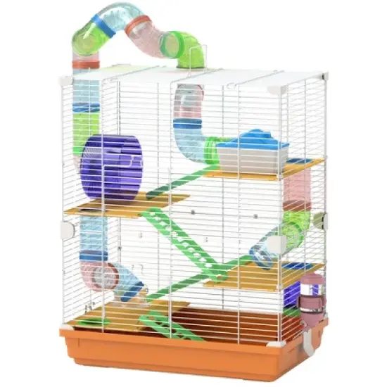 Gulches 18" 5 - Tier Hamster Cage with Tubes, Tunnels, Water Bottle, Food Dish, Exercise Wheel - Orange, Ideal for Gerbils Too image {10}