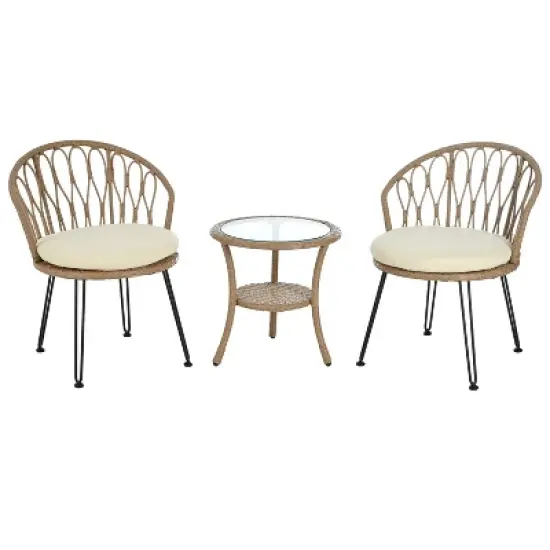 FIONECA 3-Piece Outdoor Leisure Set with 2 Rattan Chairs and Round Glass Table for Patio, Balcony, or Courtyard image {12}