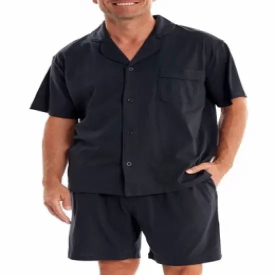 Men's Soft Cotton Knit Jersey Pajamas Lounge Set, Short Sleeve Shirt and Shorts with Pockets image {6}
