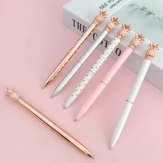 Wrapables Novelty Pineapple Ballpoint Pens with Refills, 1.0mm Medium Point, Black Ink, Set of 6 Pens + 6 Refills image {3}