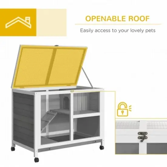 Akoasm Desk And Side Table Sized Wooden Waterproof Rabbit Hutch & Cage With Wheels Indoor-Gray image {5}