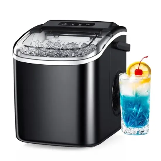 Simzlife Ice Maker Countertop, 26 Lbs/24H, Bullet Ice, 9 Pcs/6 Min, Portable Machine with Handle, Auto-Cleaning, Ultra Quiet, Smart Operation, Black image {7}