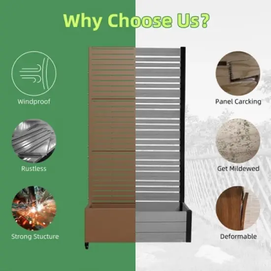 PexFix 72 in. H x 35 in. W Brown Metal Rectangle Wall Planter Box with Trellis for Climbing Plants image {10}