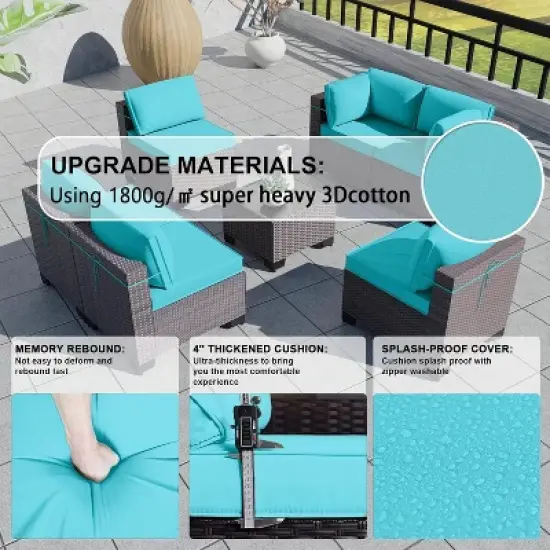 ALAULM 9PCS Outdoor Patio Furniture Set PE Wicker Rattan Sectional Sofa image {3}