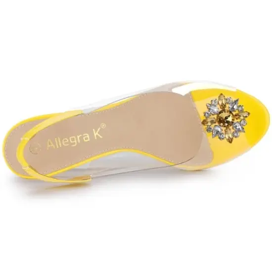Allegra K Women's Clear Slingback Wedges Rhinestone Transparent Peep Toe Heels image {4}