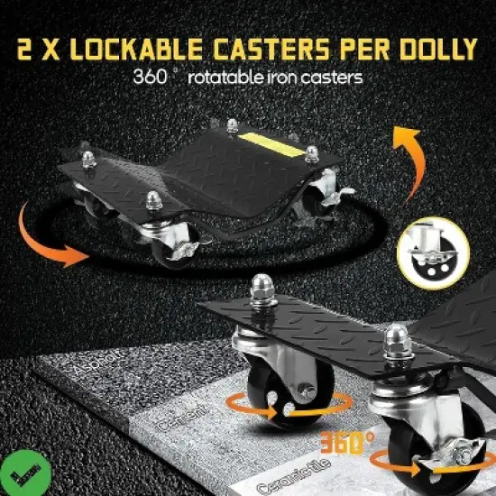 Heavy-Duty Steel Car Wheel Dolly Set of 2/4 4000lbs/8000LBS Capacity Anti-Skid Tire Skates with 360&deg; Swivel Casters image {2}