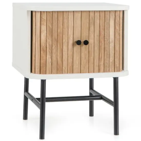 Tangkula Set of 2 Nightstand Compact Modern End Side Table w/ Sliding Doors image {9}