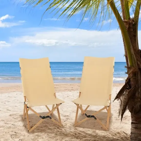 Costway Patio Folding Camping Chair Portable Fishing Bamboo Adjust Backrest W/Carry Bag image {8}