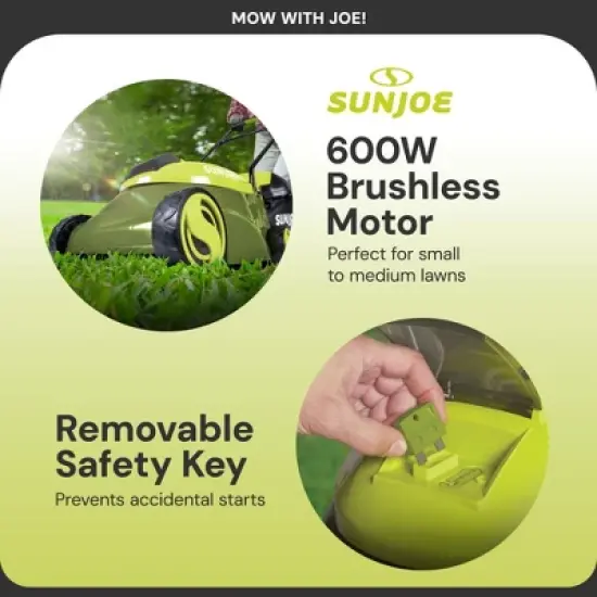 Sun Joe Cordless Lawn Mower, 28V Brushless Motor, 14" Electric Walk Behind Grass Cutter with Safety Key, 10.6 Gal Grass Catcher, MJ401C-XR image {4}