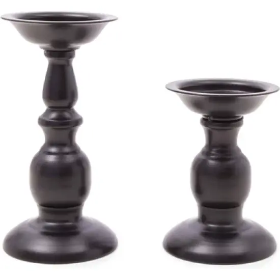 Farmlyn Creek 2-Pack Black Metal Pillar Candle Holders Set for Coffee Table Home Decor, 2 Sizes image {3}