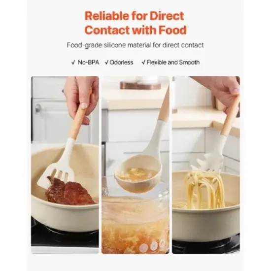 VEVOR Kitchen Cooking Utensils Set, 34 PCS Silicone Spatula Set with Holder, 428&deg;F Heat Resistant Gadget Spoons Tools, White image {6}