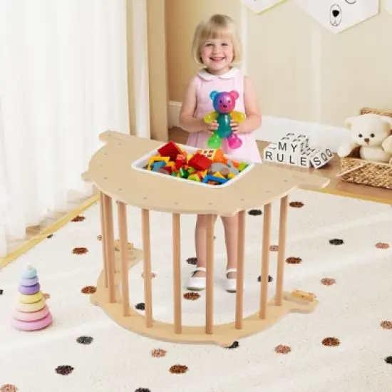 Costway Kids Climbing Arch Sensory Table Montessori Wooden Climber Toy Learning Playset Natural/Multicolor image {3}