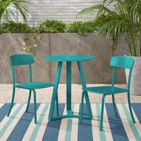 Samos 3pc Iron Bistro Set - Matte Teal - Christopher Knight Home image {5}