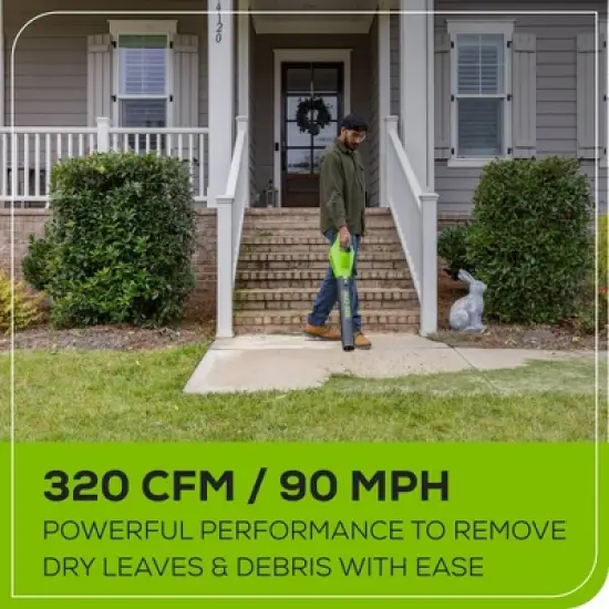 Greenworks POWERALL 24V 2Ah Cordless 320FM / 90MPH Axial Leaf Blower Kit with Battery and Charger Included image {6}