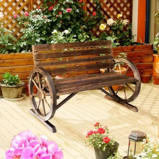 LOVMOR Outsunny 41" Wooden Wagon Wheel Bench image {5}