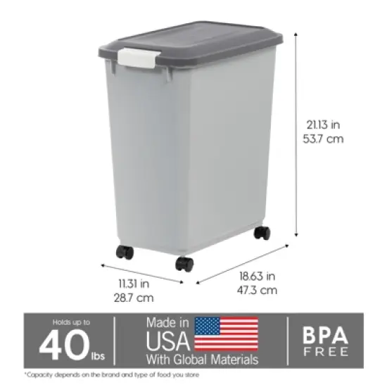 IRIS USA Dog Food Storage Container with Wheels, 2-Cup Scoop, Gray/Dark Gray image {11}