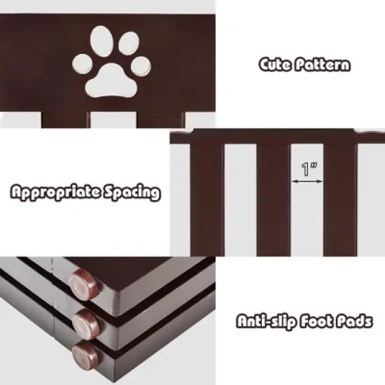 Costway 36'' Folding Wooden Freestanding Pet Gate Dog Gate W/360&deg; Hinge White/Espresso image {7}
