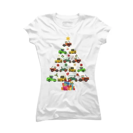Junior's Design By Humans Christmas Tractor Tree Gift Farmer Shirts Funny Tractor Xmas By VitMon T-Shirt image {4}