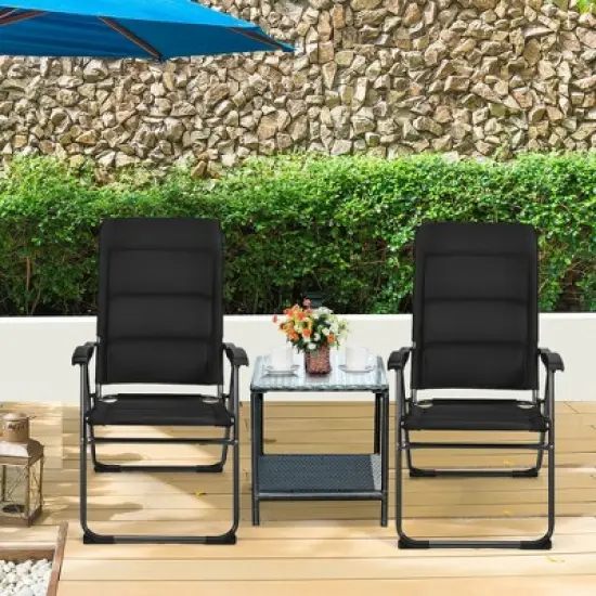 Costway 2PCS Patio Folding Chairs Back Adjustable Reclining Padded Garden Furniture image {2}