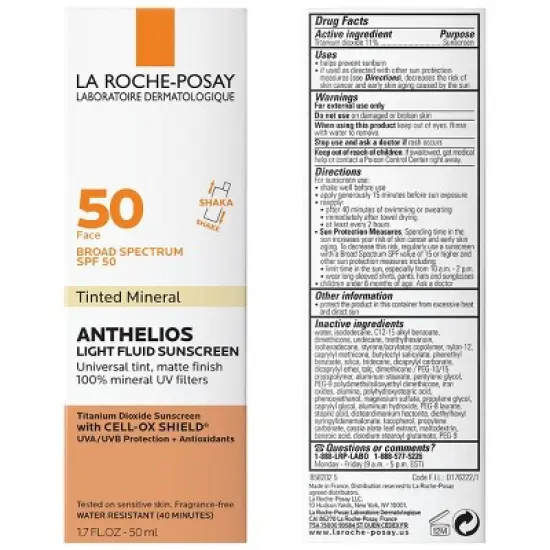 La Roche Posay Anthelios Tinted Ultra-Light Fluid Mineral Face Sunscreen with Titanium Dioxide - SPF 50 - 1.7 fl oz image {1}